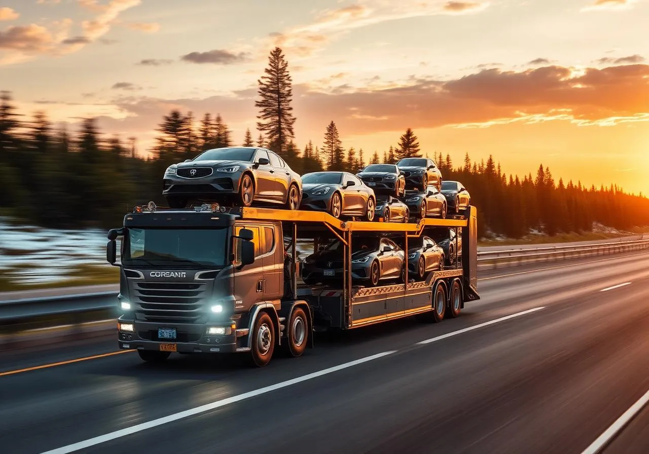 Vehicle being transported across Canada for international shipping
